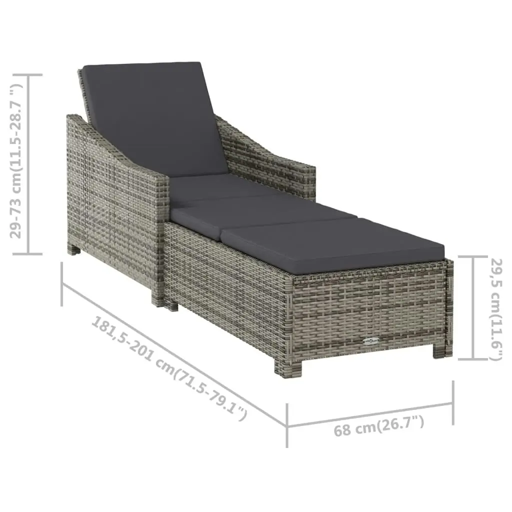 Sun Lounger with Dark Grey Cushion Poly Rattan Grey 317180