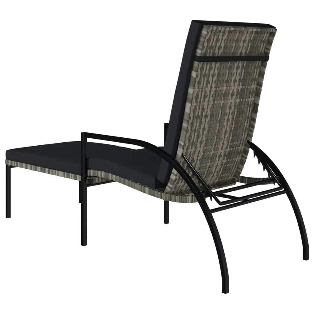 Sun Lounger with Footrest PE Rattan Grey 317630