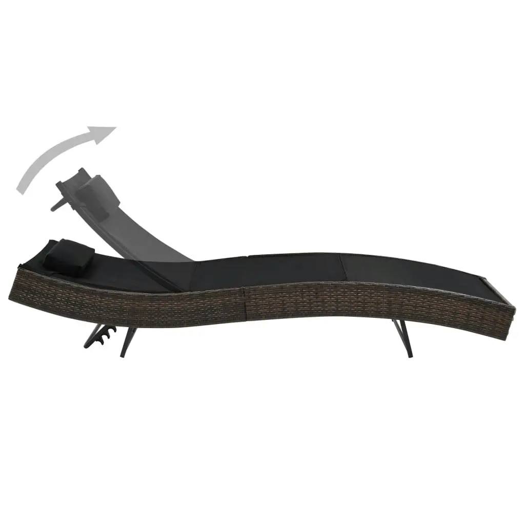 Sun Lounger with Pillow Poly Rattan Brown 44716