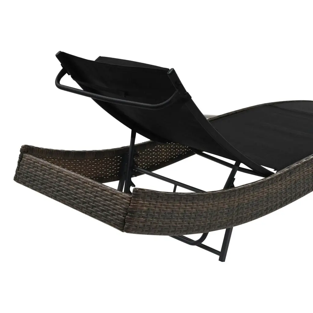 Sun Lounger with Pillow Poly Rattan Brown 44716