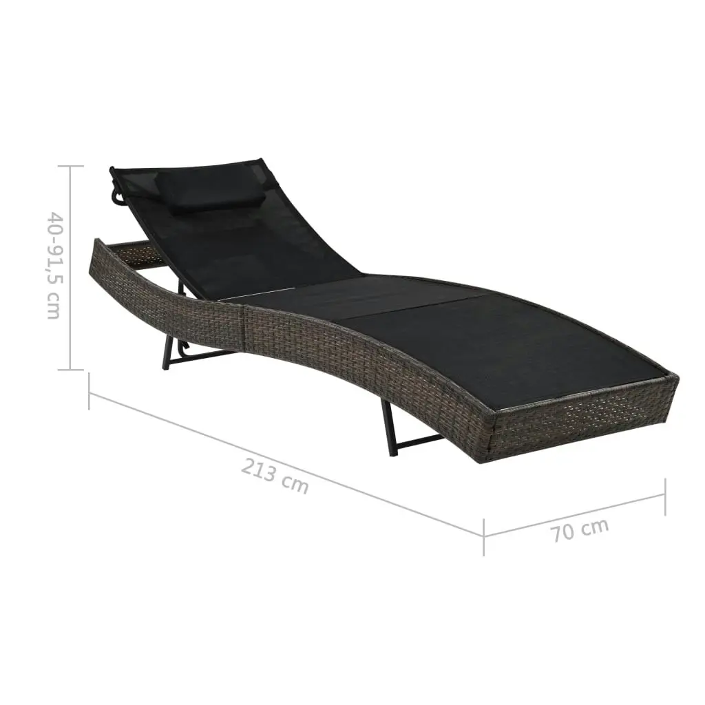 Sun Lounger with Pillow Poly Rattan Brown 44716