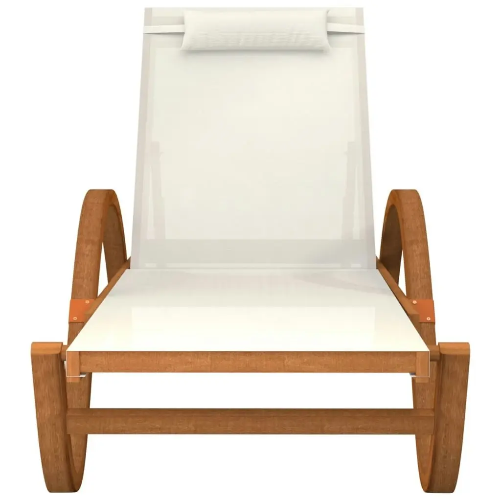 Sun Lounger with Pillow White Textilene and Solid Wood Poplar 363475