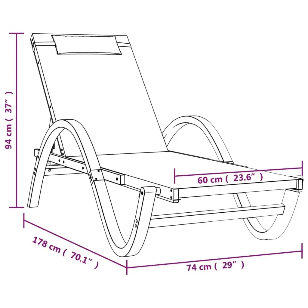 Sun Lounger with Pillow White Textilene and Solid Wood Poplar 363475