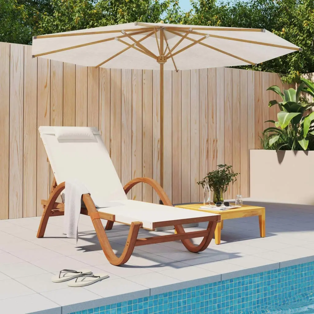 Sun Lounger with Pillow White Textilene and Solid Wood Poplar 363475