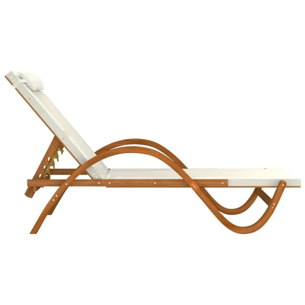 Sun Lounger with Pillow White Textilene and Solid Wood Poplar 363475