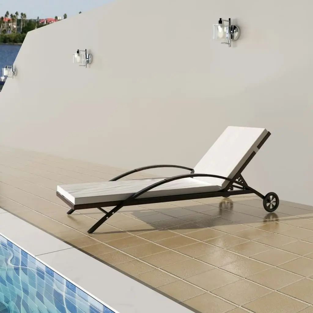 Sun Lounger with Cushion & Wheels Poly Rattan Brown 42488