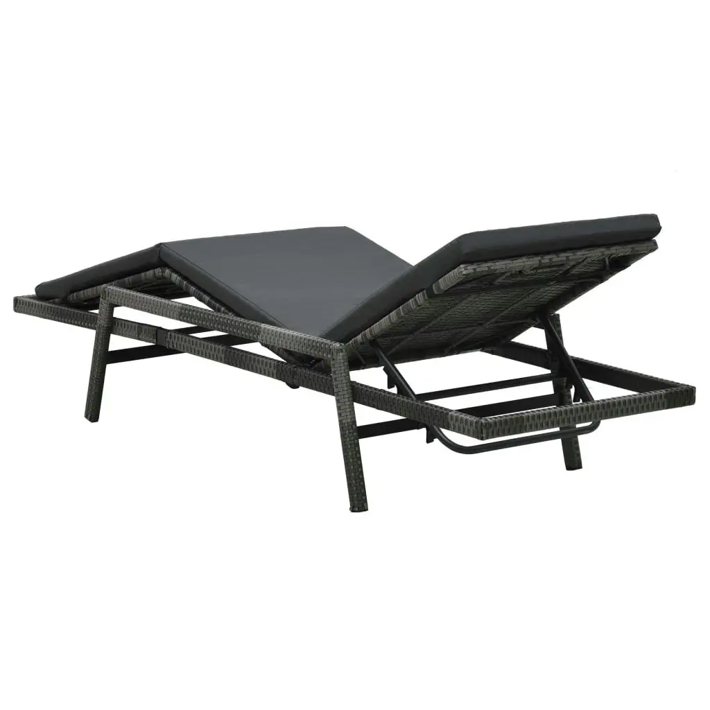 Sun Lounger with Cushion Poly Rattan Grey 48147