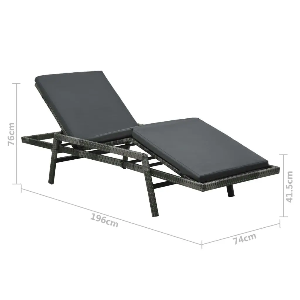 Sun Lounger with Cushion Poly Rattan Grey 48147