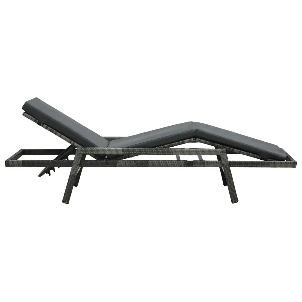 Sun Lounger with Cushion Poly Rattan Grey 48147