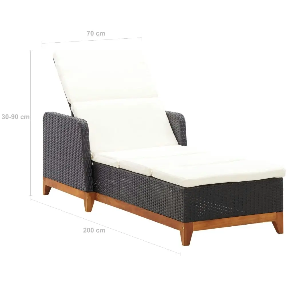 Sun Lounger Poly Rattan and Solid Acacia Wood Black 46012