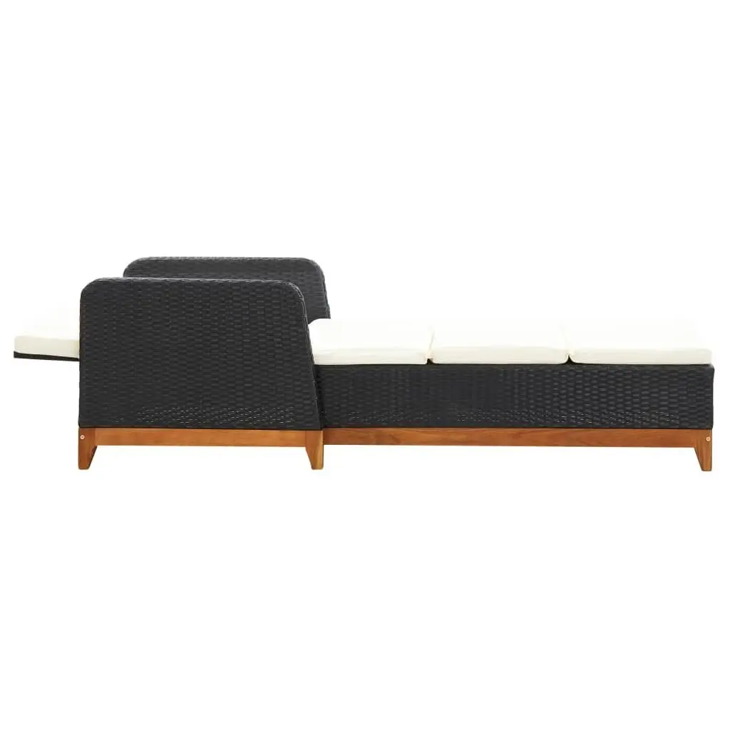 Sun Lounger Poly Rattan and Solid Acacia Wood Black 46012