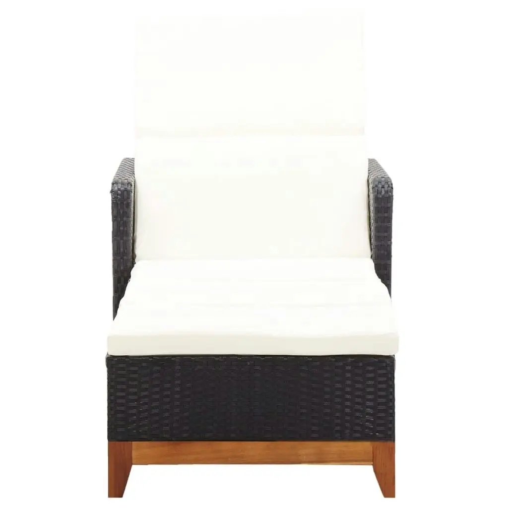 Sun Lounger Poly Rattan and Solid Acacia Wood Black 46012