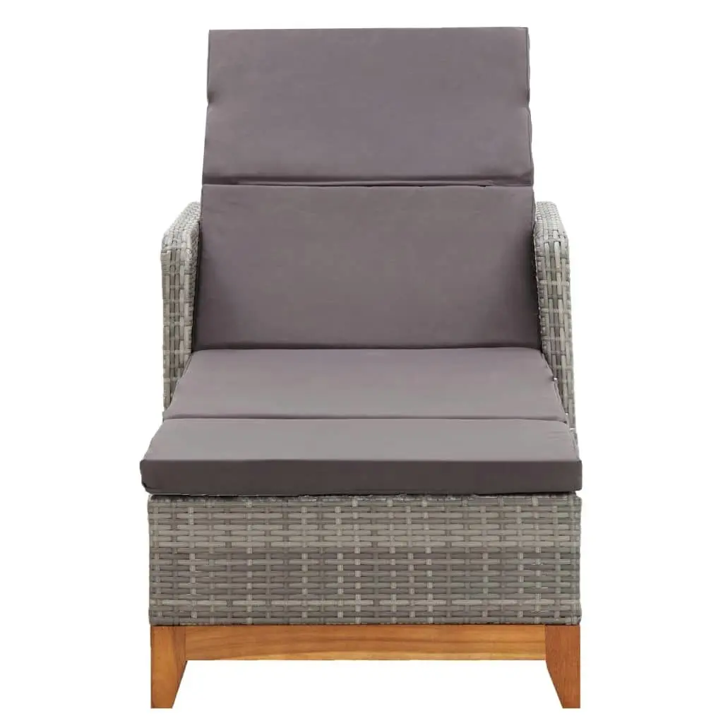 Sun Lounger Poly Rattan and Solid Acacia Wood Grey 46013