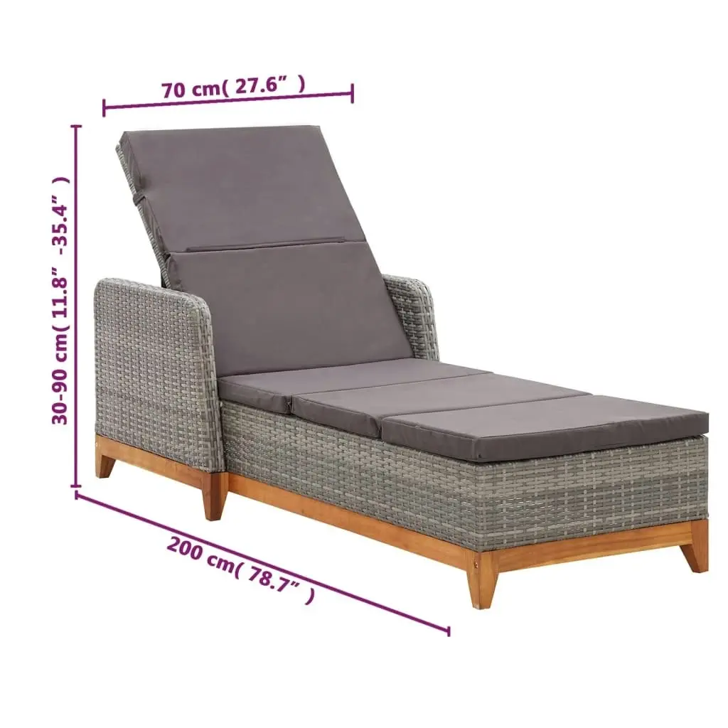 Sun Lounger Poly Rattan and Solid Acacia Wood Grey 46013