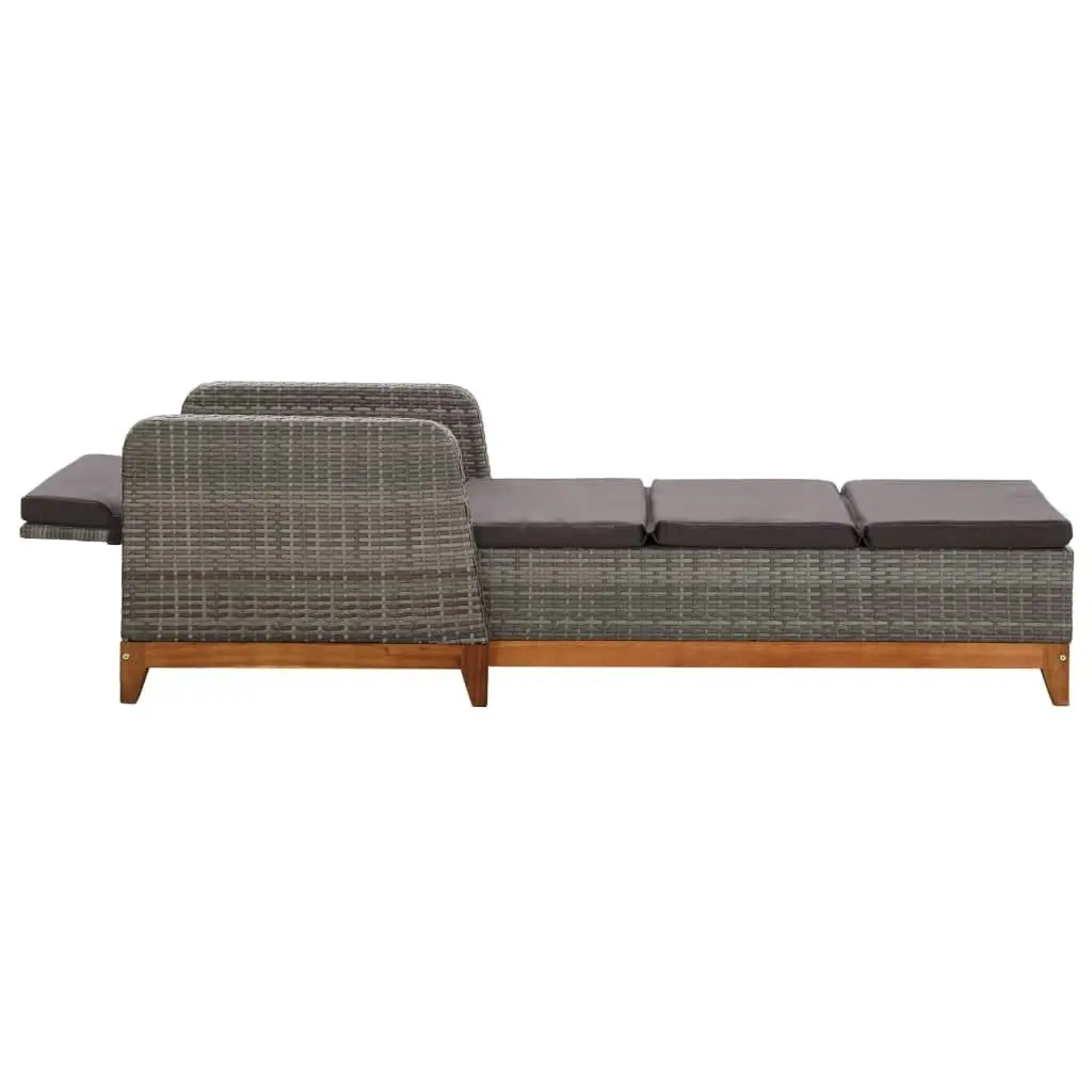 Sun Lounger Poly Rattan and Solid Acacia Wood Grey 46013