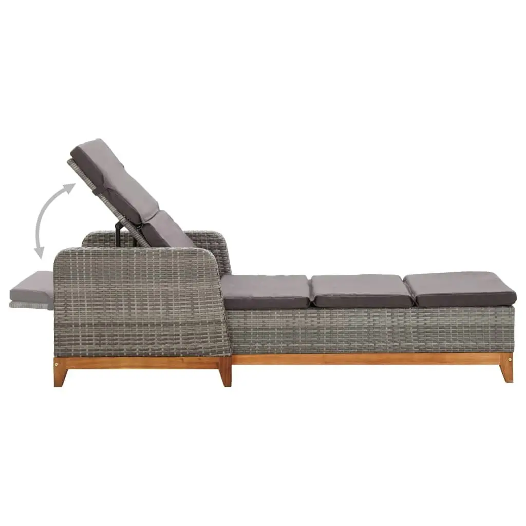 Sun Lounger Poly Rattan and Solid Acacia Wood Grey 46013