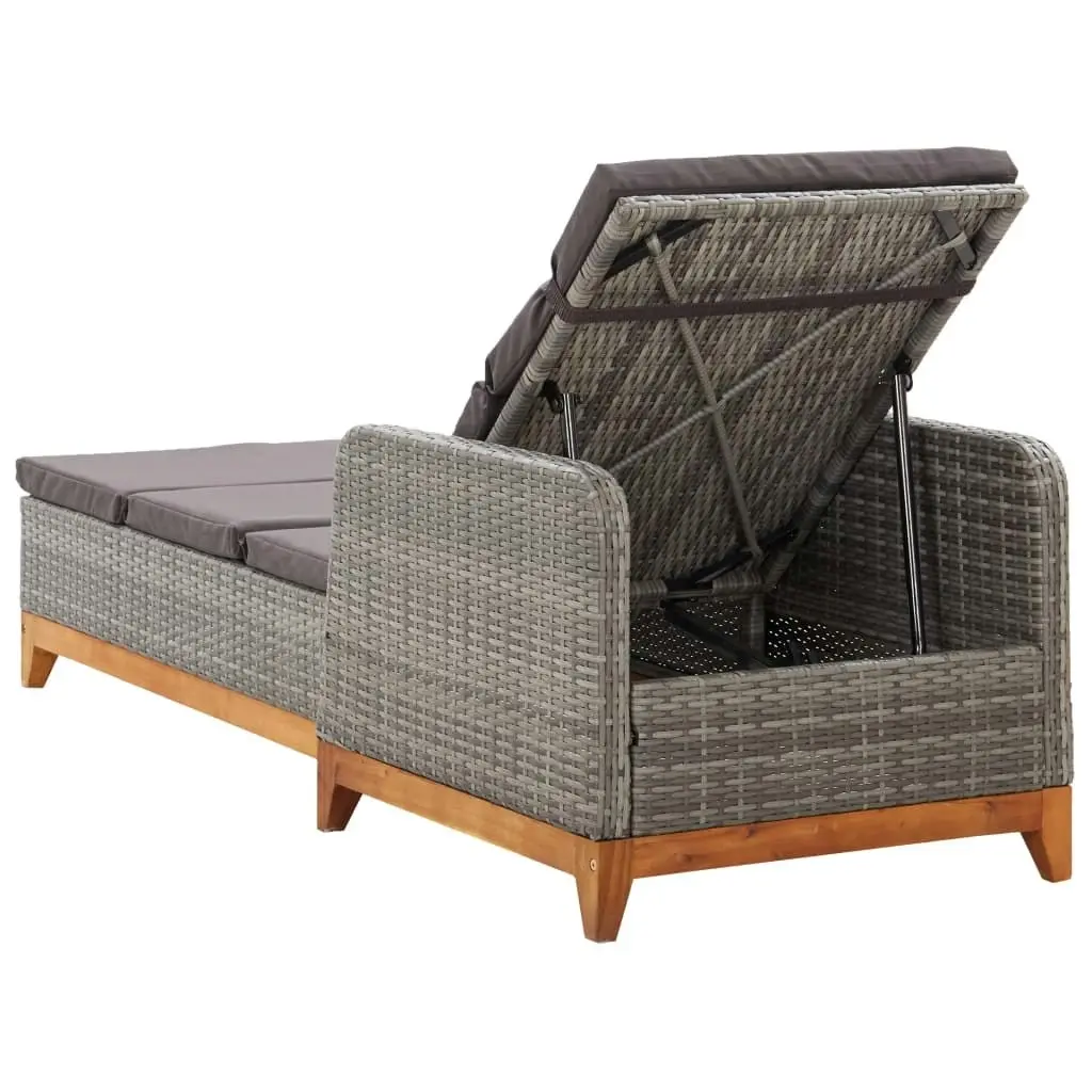 Sun Lounger Poly Rattan and Solid Acacia Wood Grey 46013