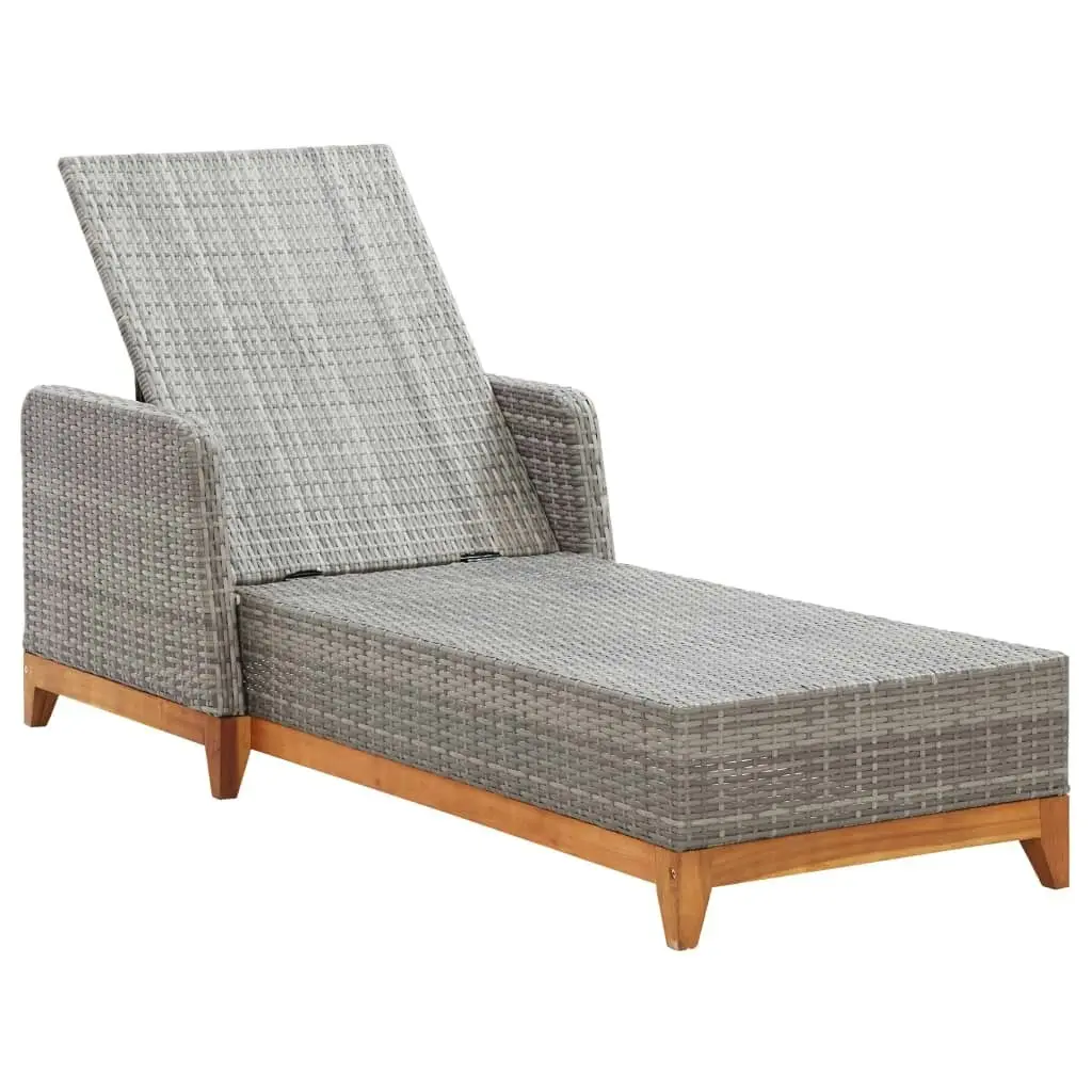 Sun Lounger Poly Rattan and Solid Acacia Wood Grey 46013