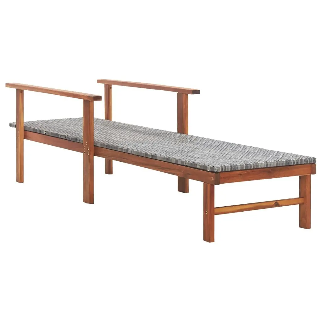 Sun Lounger Poly Rattan and Solid Acacia Wood Grey 48704