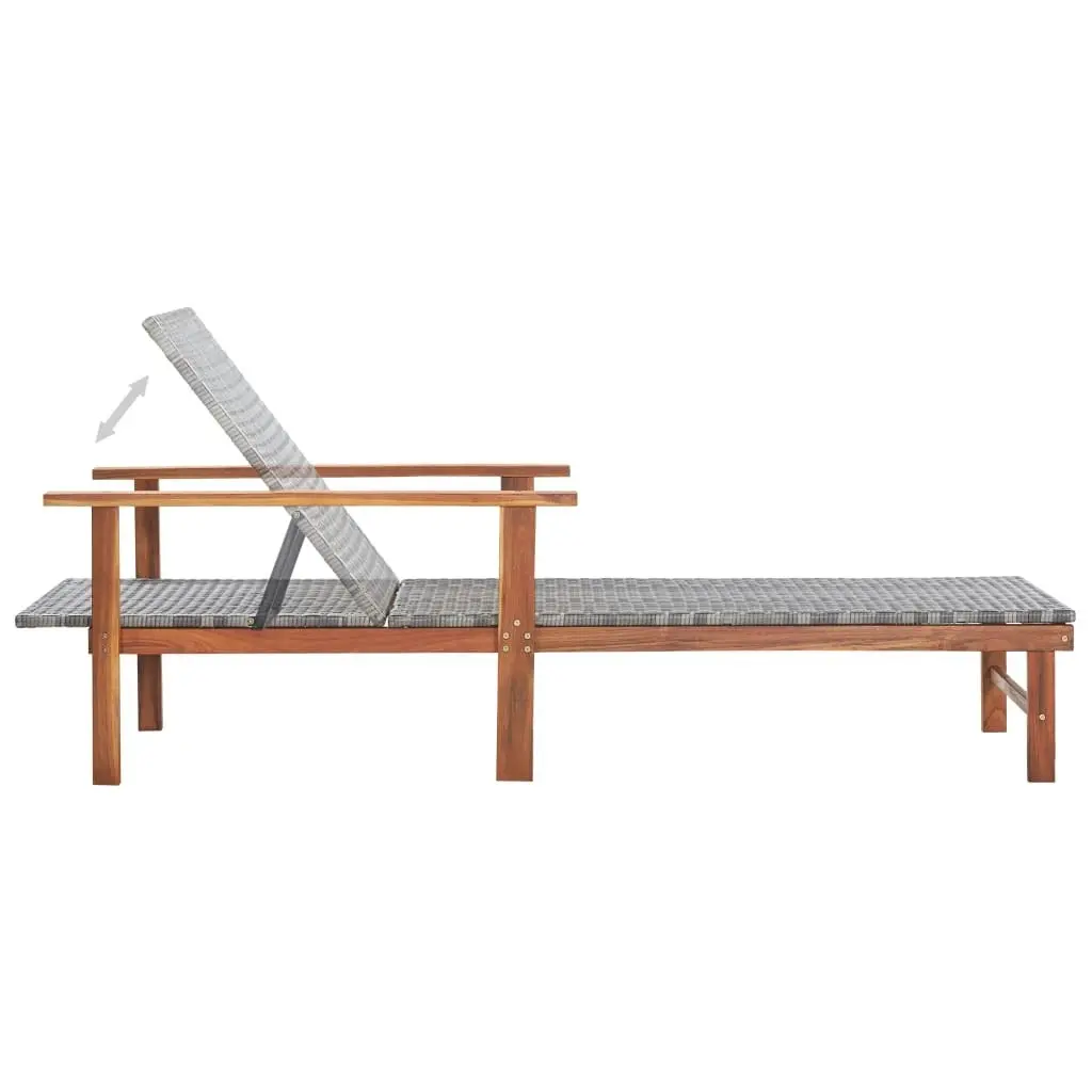 Sun Lounger Poly Rattan and Solid Acacia Wood Grey 48704