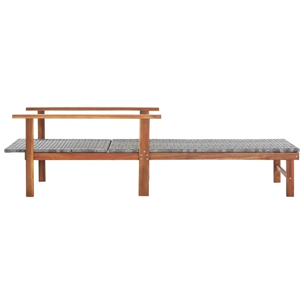 Sun Lounger Poly Rattan and Solid Acacia Wood Grey 48704