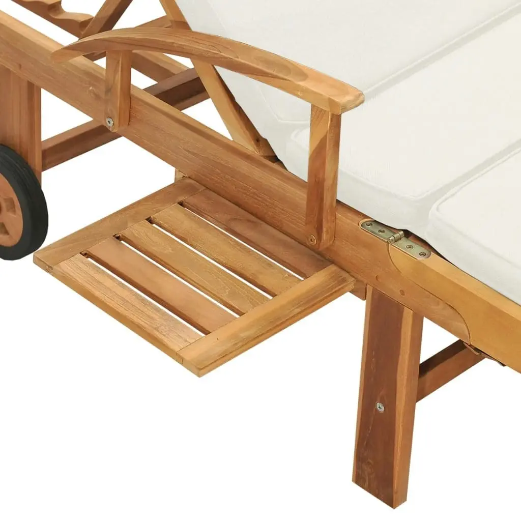 Sun Lounger with Cushion Solid Teak Wood Cream 48022