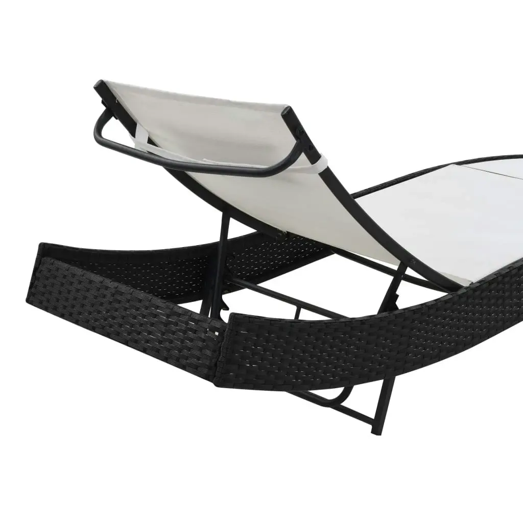 Sun Lounger with Pillow Poly Rattan Black 44718