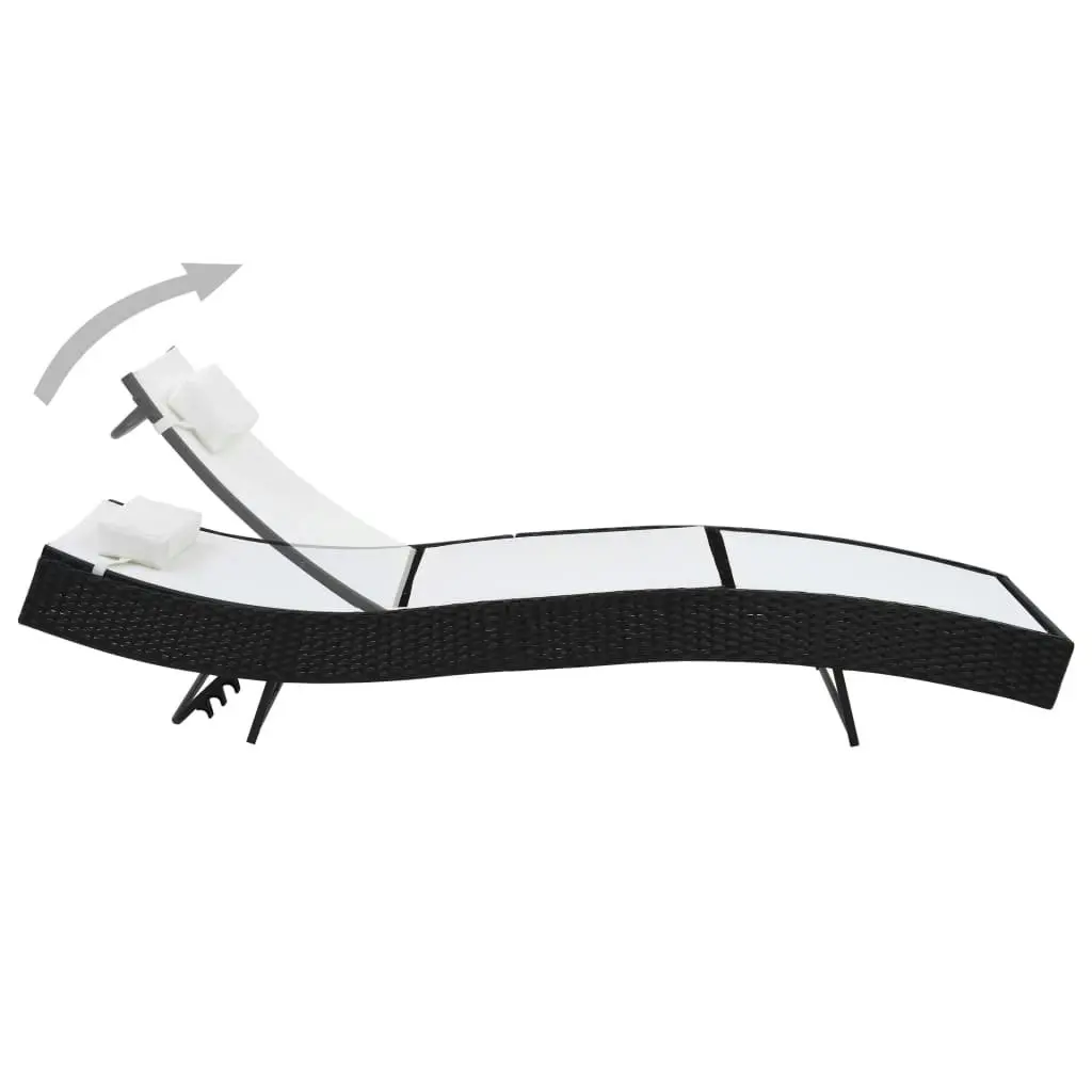 Sun Lounger with Pillow Poly Rattan Black 44718