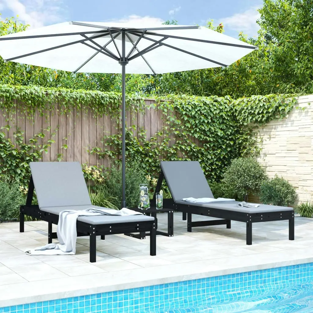 Sun Loungers 2 pcs with Table Black Solid Wood Pine 3157683