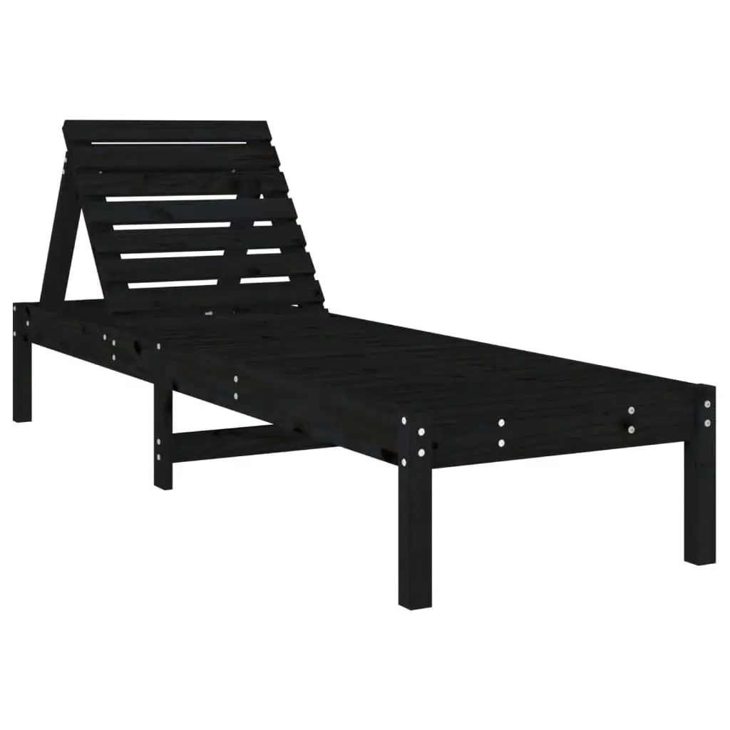 Sun Loungers 2 pcs with Table Black Solid Wood Pine 3157683