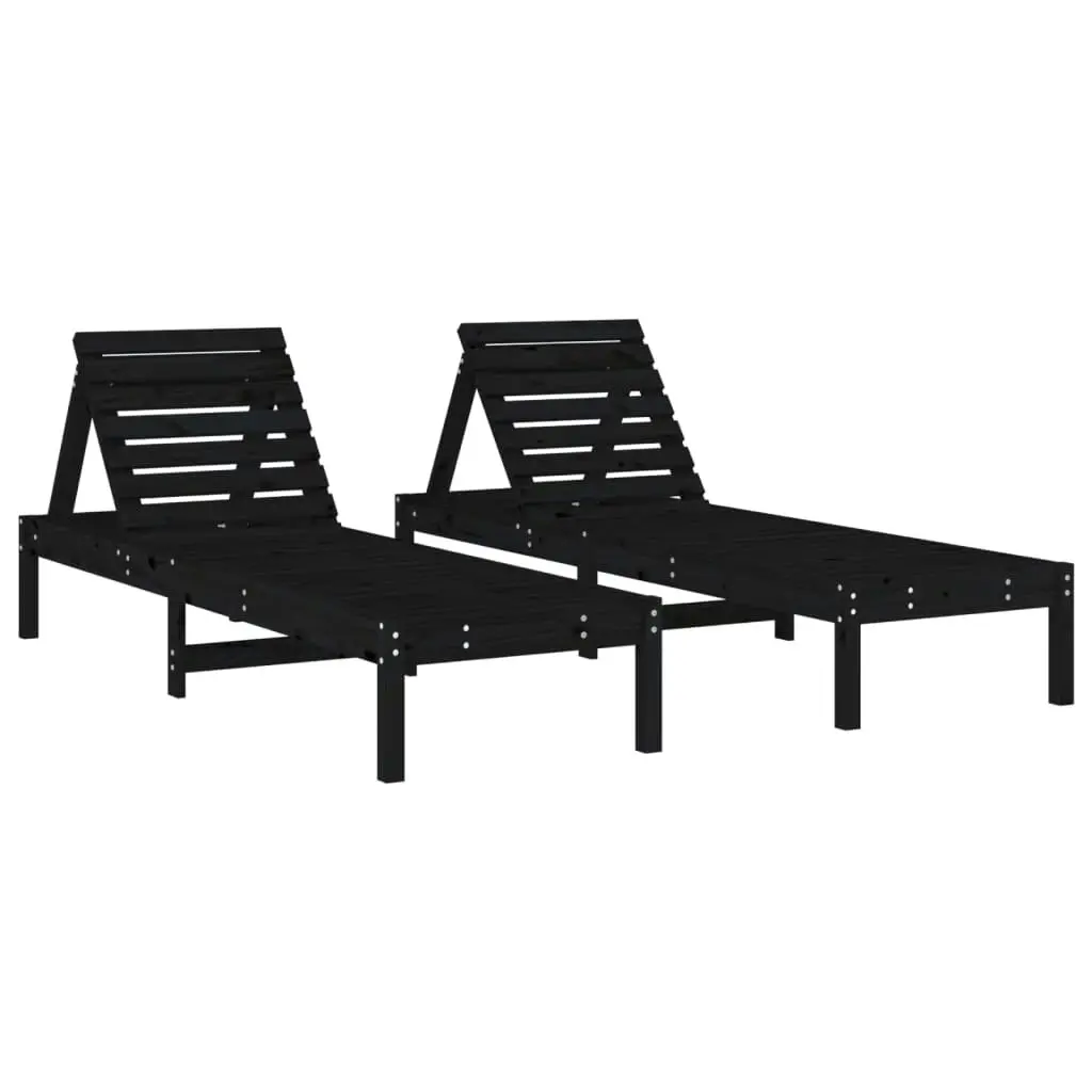 Sun Loungers 2 pcs with Table Black Solid Wood Pine 3157683