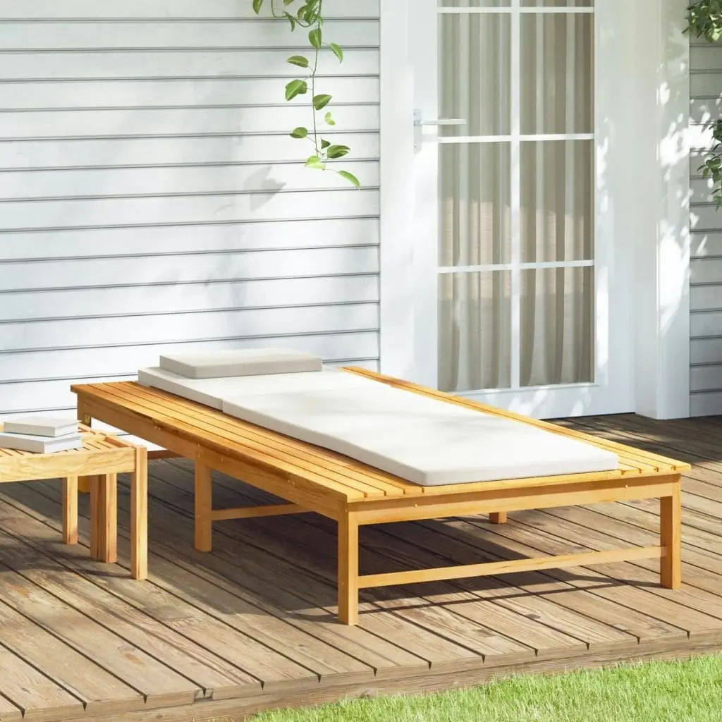 Sun Lounger with Cream White Cushion and Pillow Solid Wood Acacia 362155