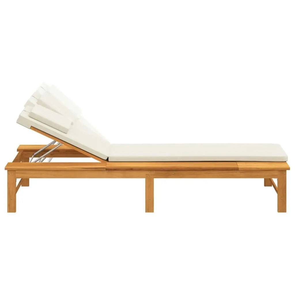 Sun Lounger with Cream White Cushion and Pillow Solid Wood Acacia 362155