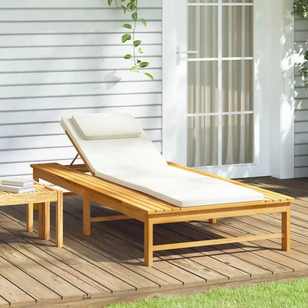 Sun Lounger with Cream White Cushion and Pillow Solid Wood Acacia 362155