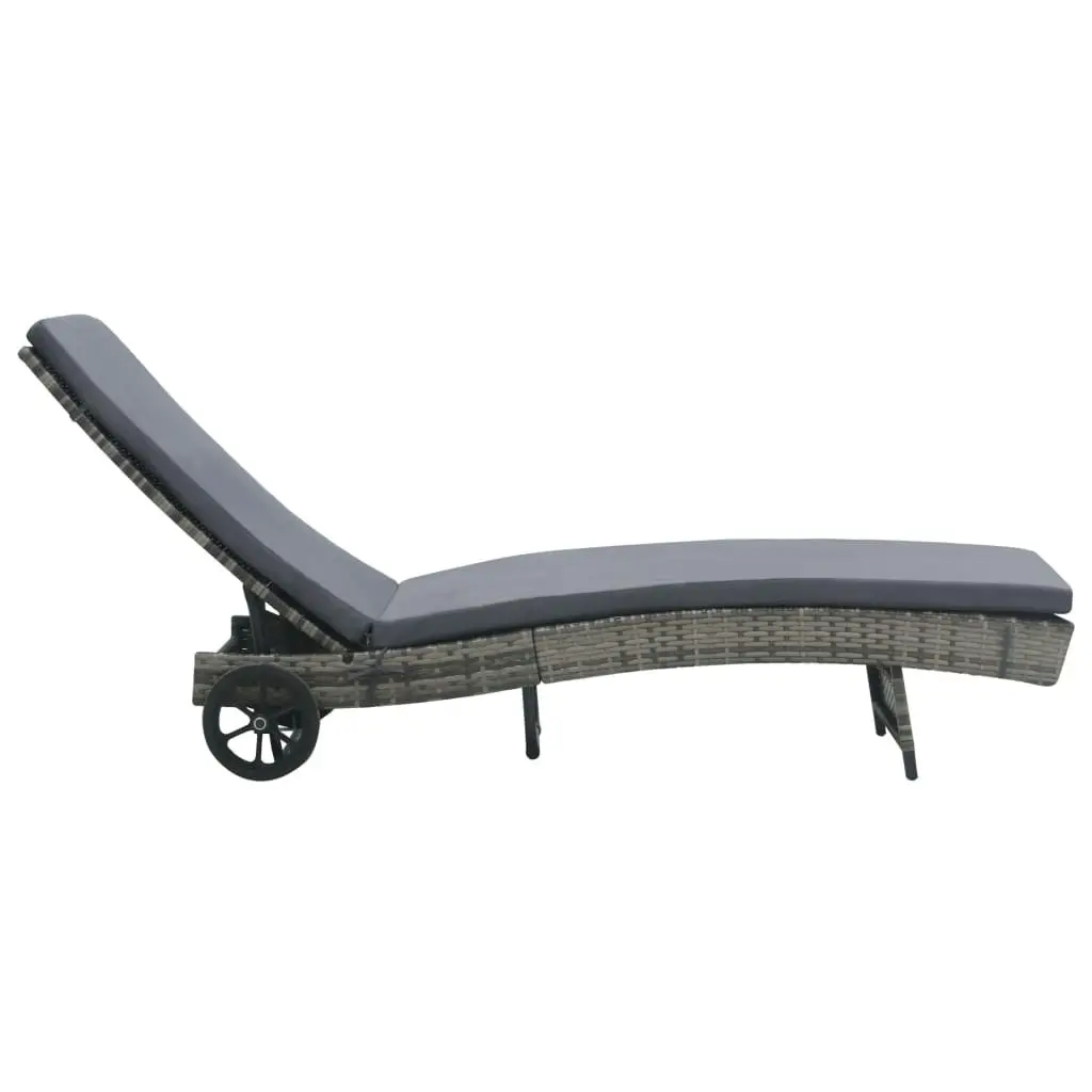 Sun Lounger with Wheels and Cushion Poly Rattan Anthracite 47753