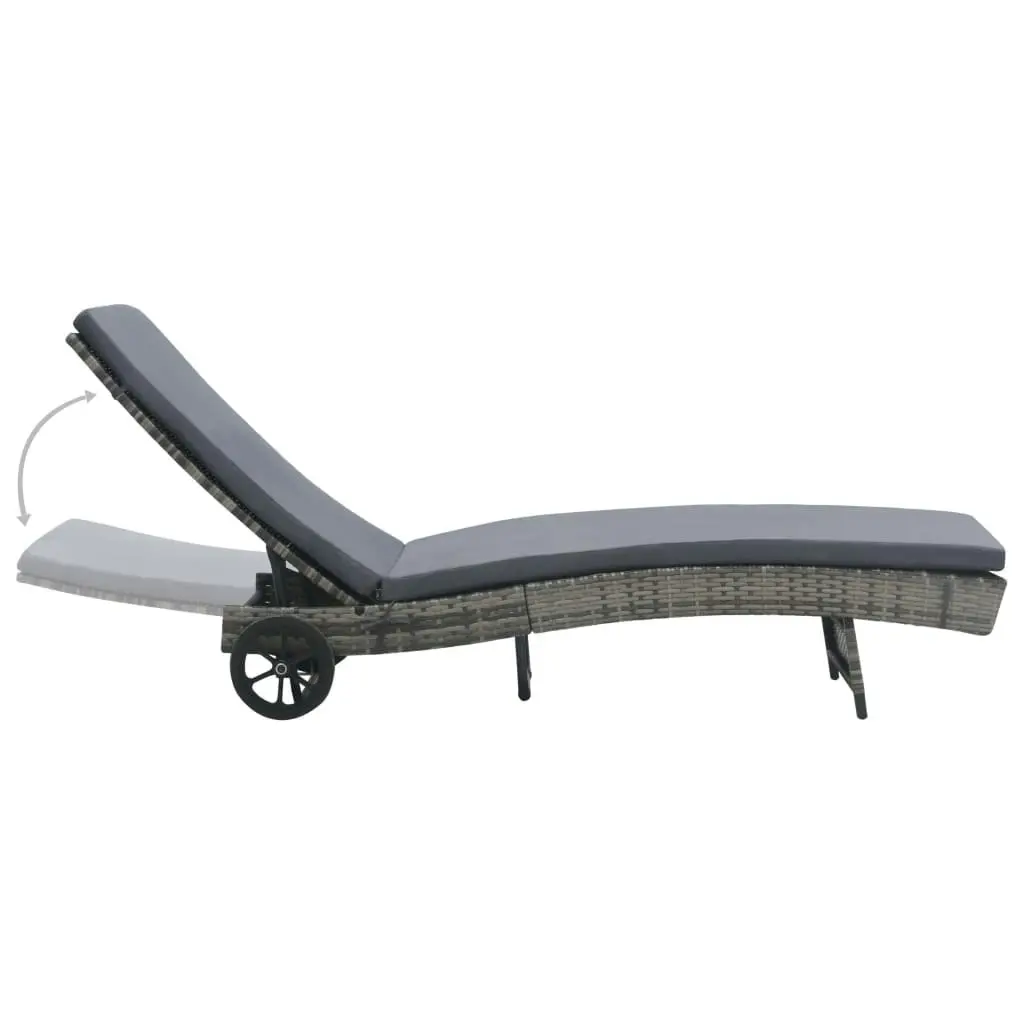 Sun Lounger with Wheels and Cushion Poly Rattan Anthracite 47753