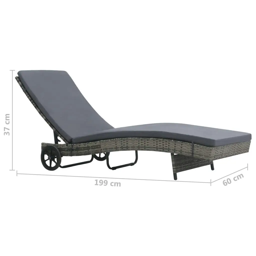 Sun Lounger with Wheels and Cushion Poly Rattan Anthracite 47753