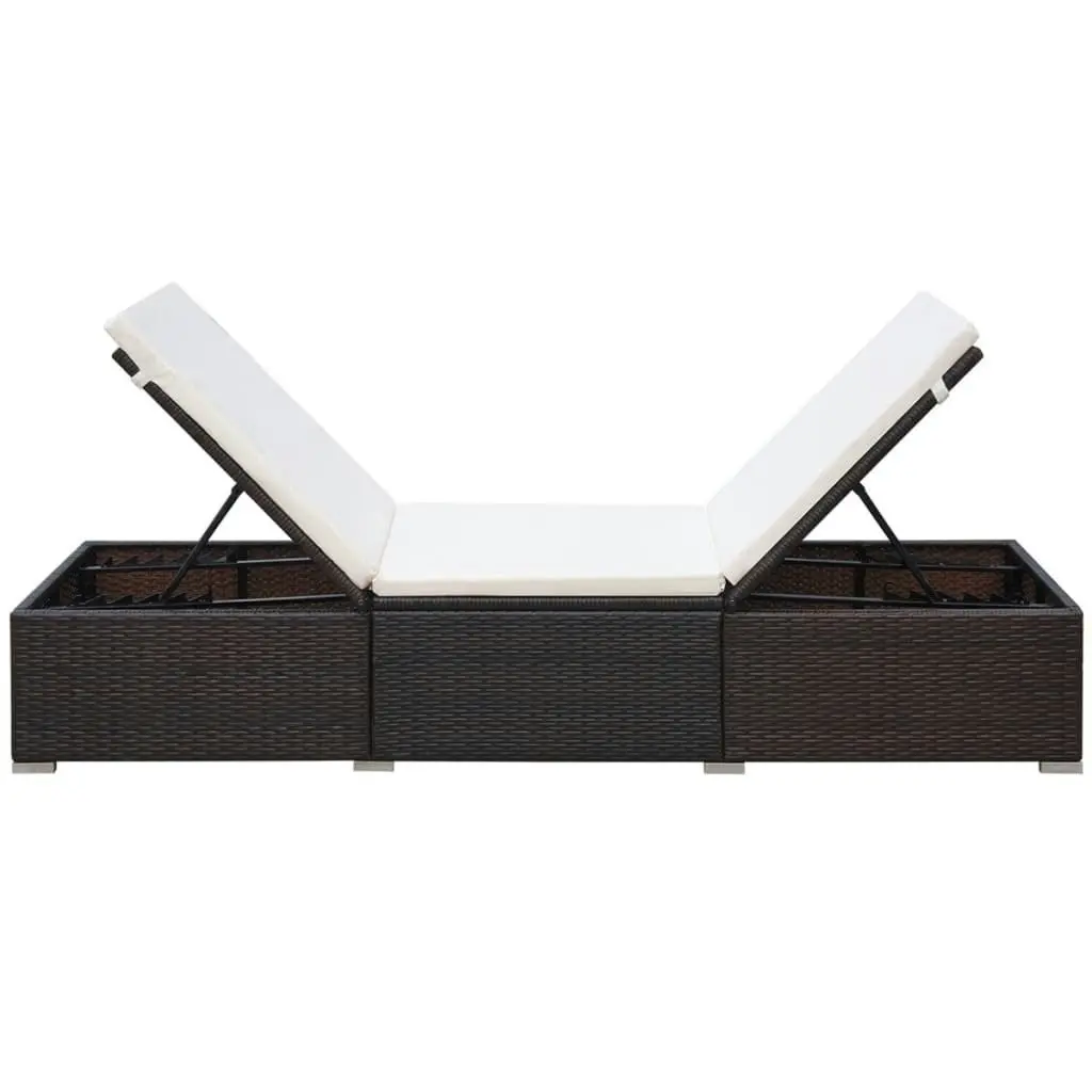 Sun Lounger with Cushion Poly Rattan Brown 44403