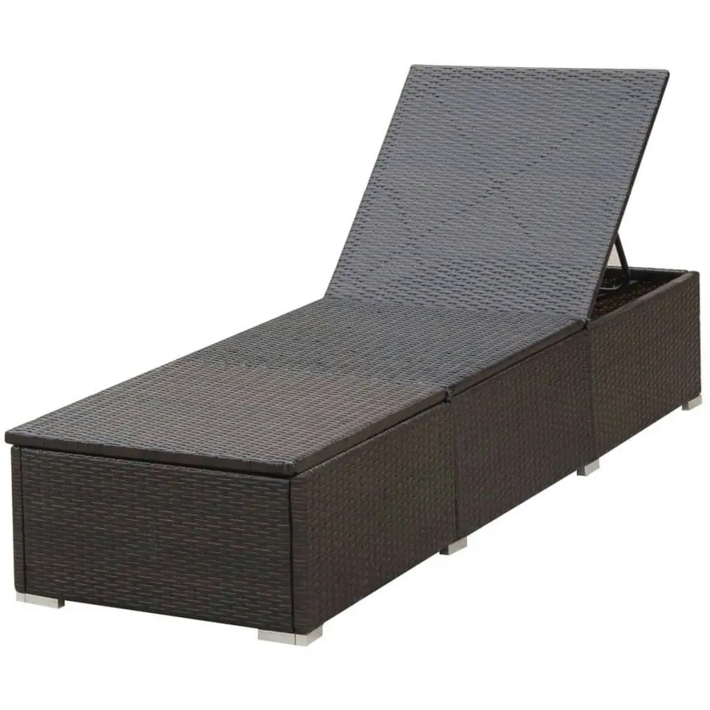 Sun Lounger with Cushion Poly Rattan Brown 44403