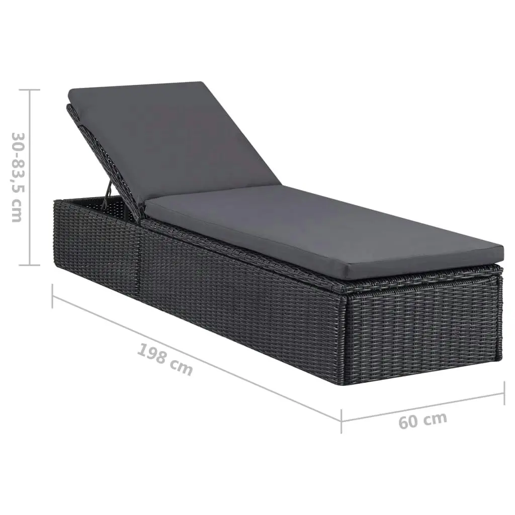 Sunlounger Poly Rattan Black and Dark Grey 310148