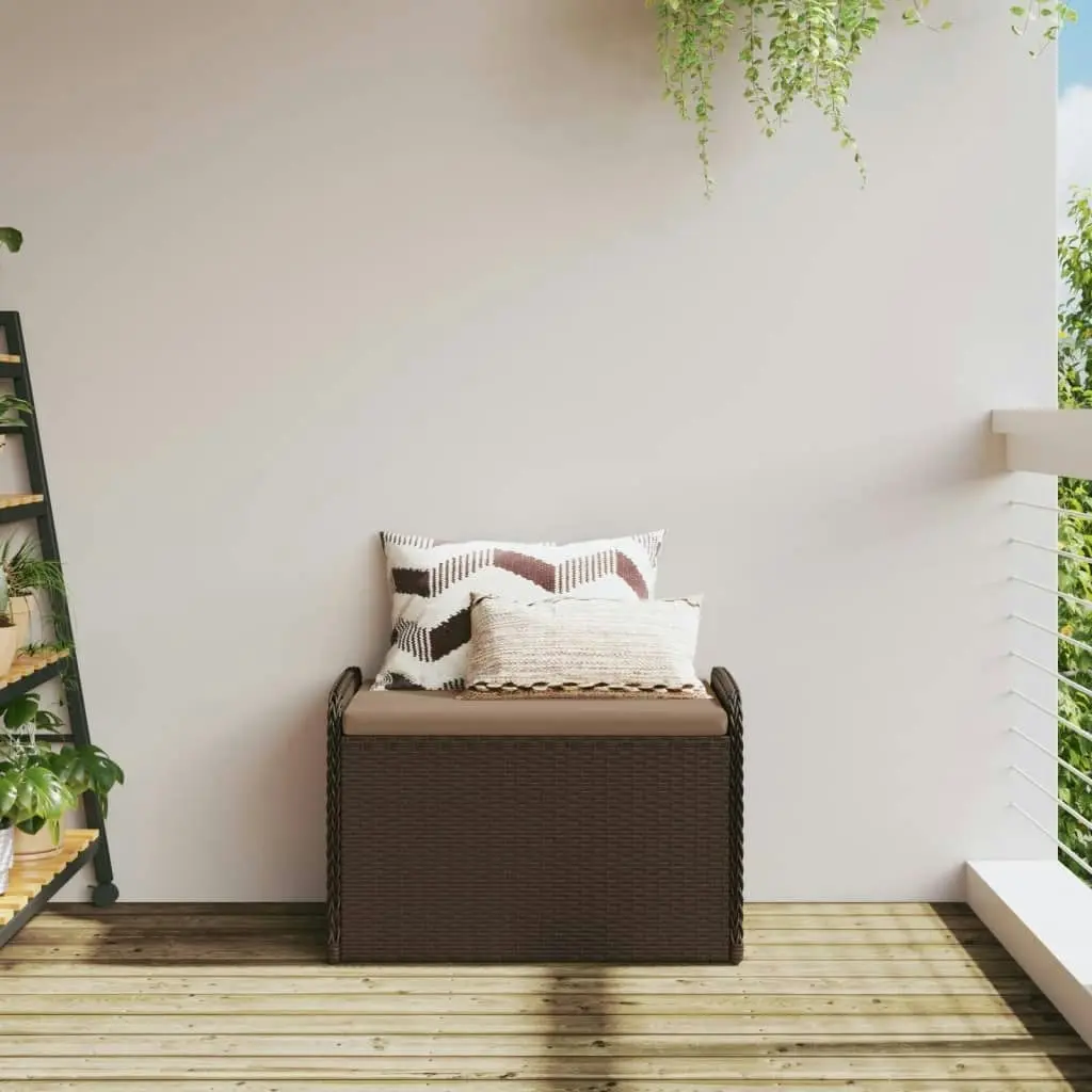 Storage Bench with Cushion Brown 80x51x52 cm Poly Rattan 365732