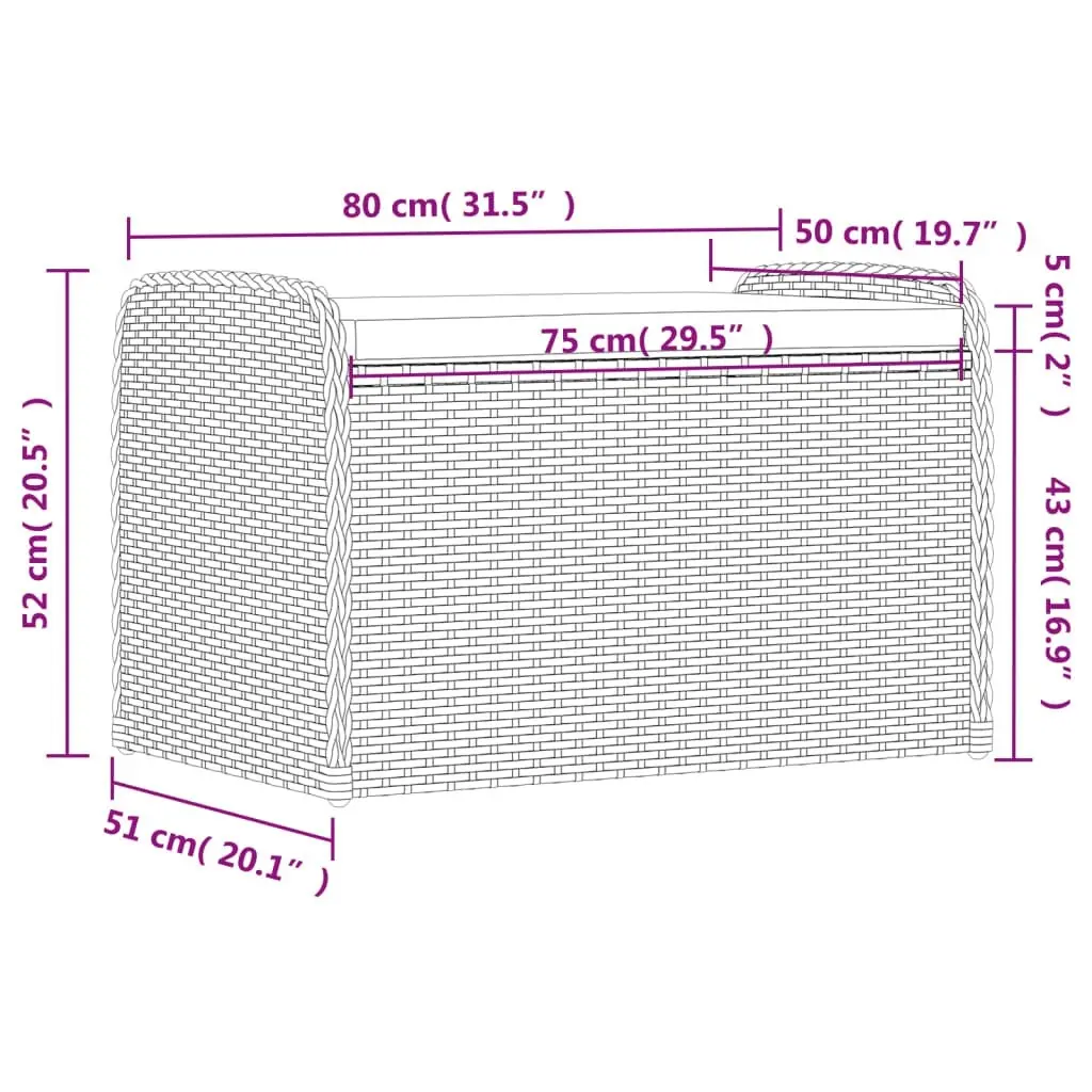 Storage Bench with Cushion Brown 80x51x52 cm Poly Rattan 365732