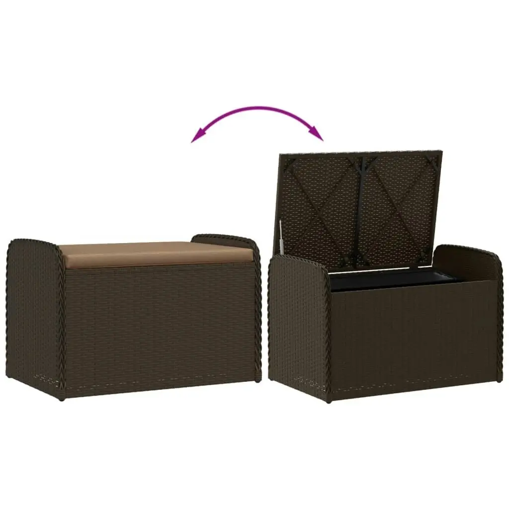 Storage Bench with Cushion Brown 80x51x52 cm Poly Rattan 365732