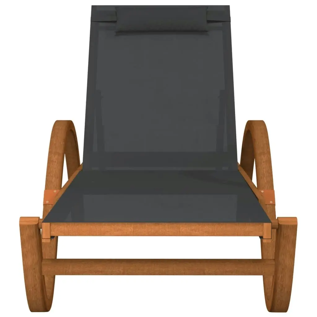 Sun Lounger with Pillow Grey Textilene and Solid Wood Poplar 363476