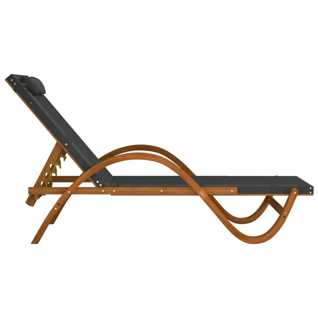 Sun Lounger with Pillow Grey Textilene and Solid Wood Poplar 363476