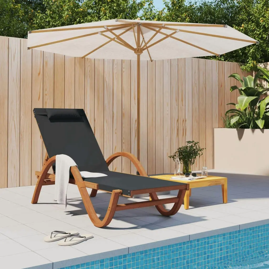 Sun Lounger with Pillow Grey Textilene and Solid Wood Poplar 363476