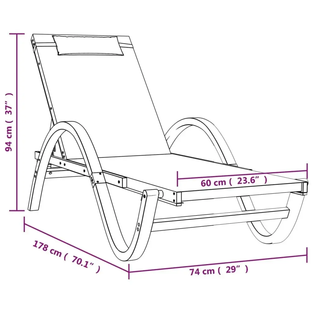 Sun Lounger with Pillow Grey Textilene and Solid Wood Poplar 363476