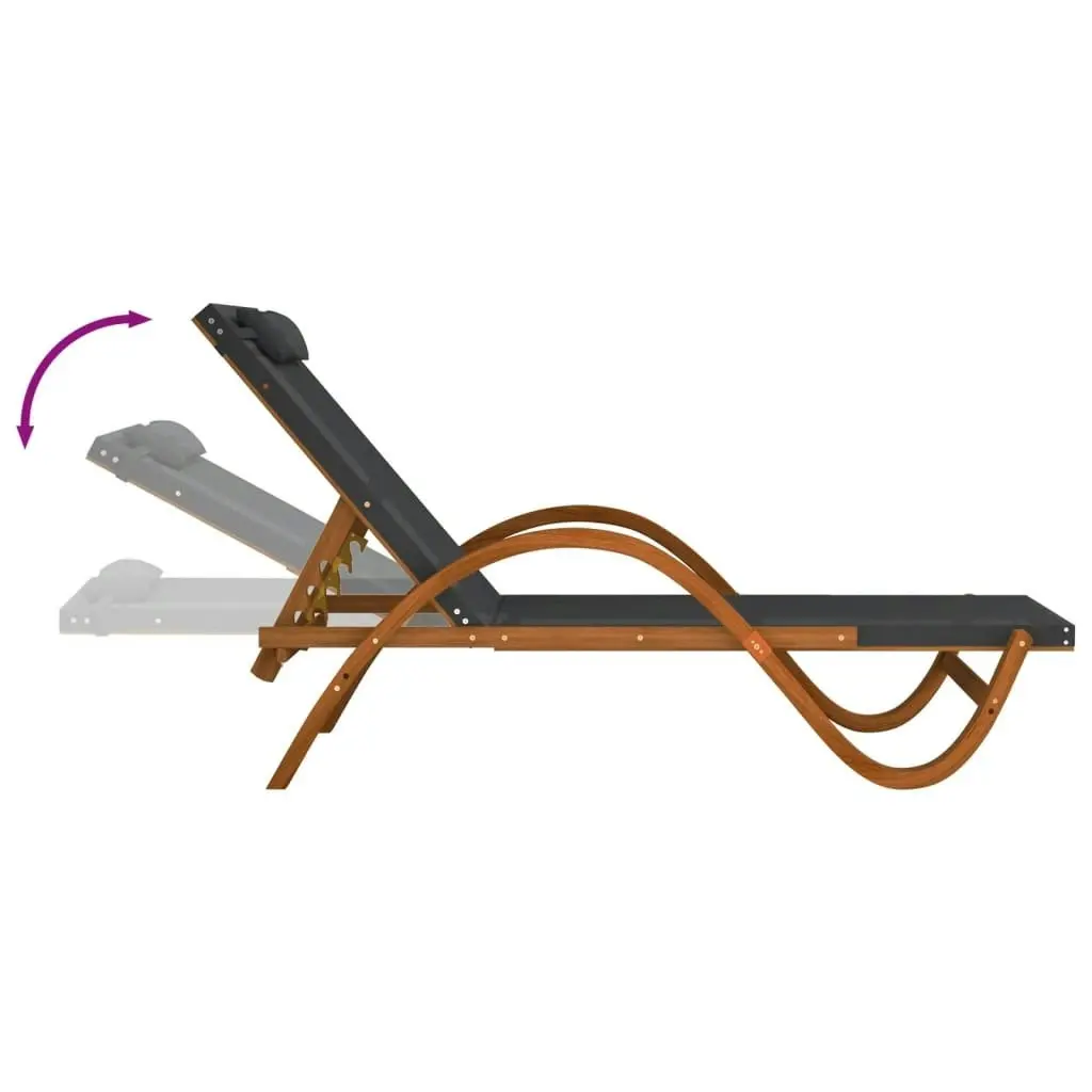 Sun Lounger with Pillow Grey Textilene and Solid Wood Poplar 363476