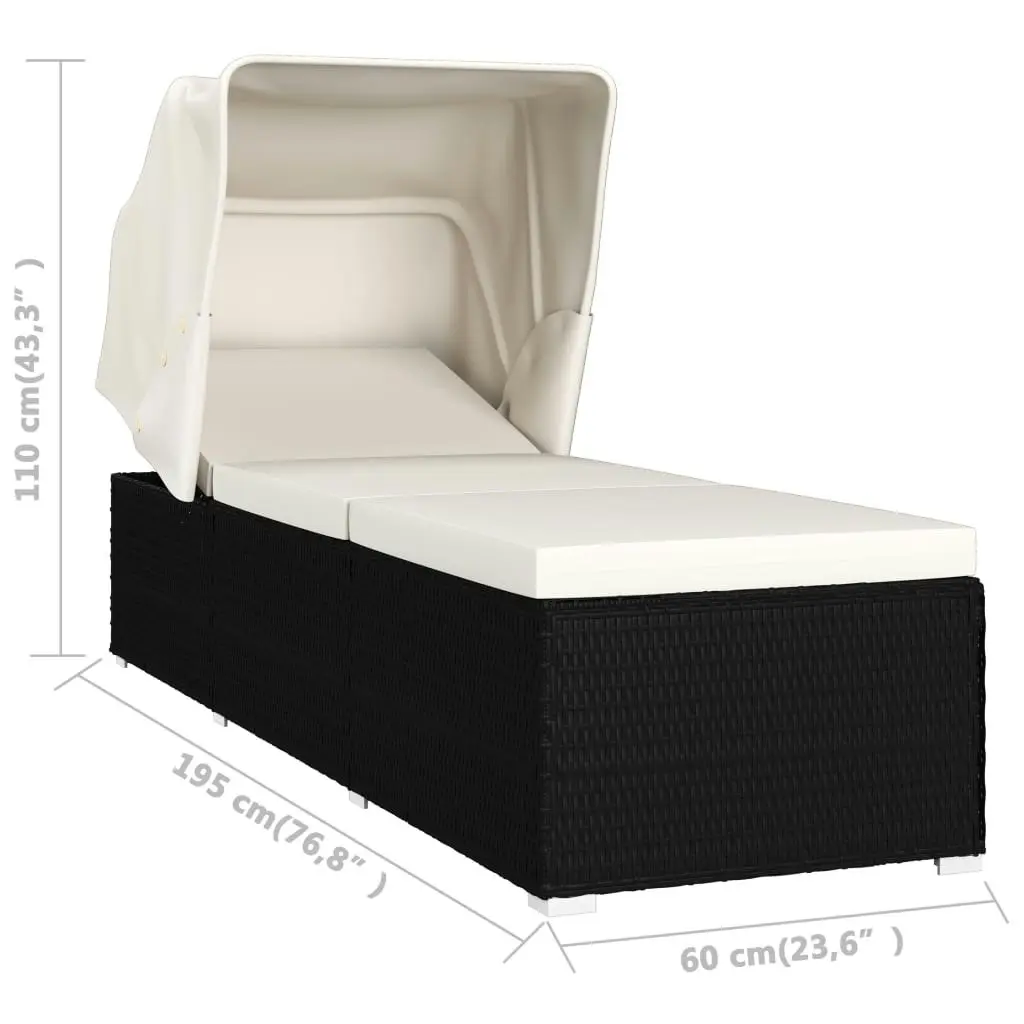 Sun Lounger with Canopy and Cushion Poly Rattan Cream White 46246