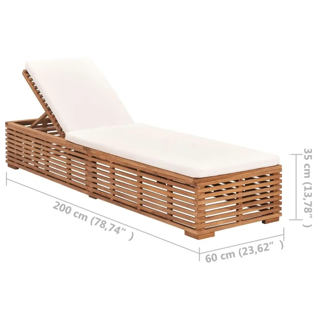 Sun Lounger with Cream Cushion Solid Teak Wood 316037